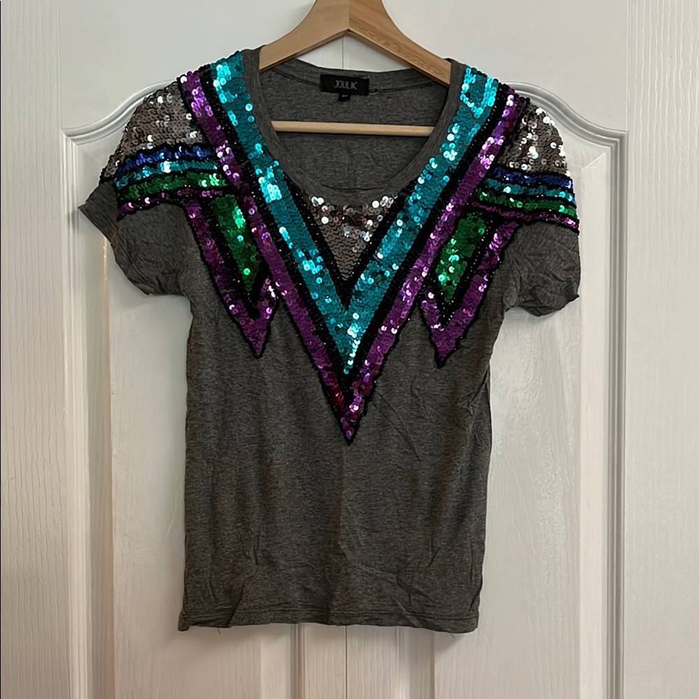 Gray Sequin Embellished Women's Top